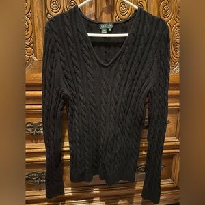 Vintage Lauren Ralph Lauren Black V-Neck Cable Knit Sweater